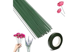 DHWEKU Steli per Fiori, Gambo Floreale Filo, 50 Pezzi Filo Per Fiori di Colore Verde, Stelo Filo Floreale, Filo Floreale di Alta Qualità, Gambi Floreali in Filo Metallico, Verde Scuro Stelo Filo