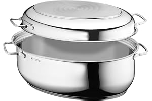 WMF Bräter mit Deckel backofengeeignet, 8,5l, Bräter Induktion, Cromargan Edelstahl, Induktionsdeckel, Schmortopf, 41 x 28,5 x 18 cm