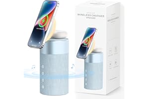 COLSUR Bluetooth Speaker, Wireless Charger, Bluetooth Speakers with Night Light, 2 in 1 Wireless Charging Station for 16/15/14/13/12 Series, for AirPods Pro/3/2（Gift Ideal） (BLUE)