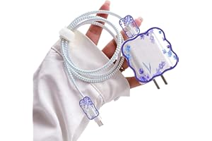 DIYGODY Série de Câbles Protection avec Motif Joli Fleurs pour Chargeur d'iPhone, Forme de Vague Mignonne, Protecteur de Ligne de Données pour USB, Attaque de Câble Chargeur Protecteur pour iPhone - Lavande