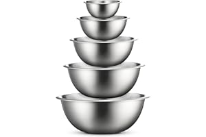 FineDine Mixing Bowls Set - 5-Piece, Easy-Grip, Stainless Steel Mixing Bowls for Baking, Cooking, Salad & Food Prep - Large, Medium and Small Metal Nesting Bowls
