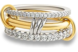 RIXERKOC Bagues Empilables plaquées or 18K pour Femme, Ensemble de 3 Bagues Entrelacées en Zircon Cubique, Bagues Multiples en Argent et Or en Métaux Mixtes Cadeau de Fête des Mères