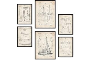 Nacnic Set med 6 Båtpatent Poster. Affischer med retropatentillustrationer för ditt hem. Inredning i vintagestil. Storlekar A