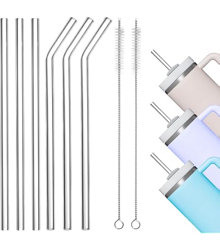 INSETLAN 760 ml, grandi bicchieri in vetro a coste, con manico e coperchio, set da 2 pezzi, bicchieri trasparenti con cannucce riutilizzabili, design a strisce verticali, perfetti per caffè freddo, tè