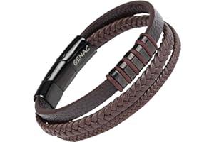 genac Bracelet Pour Homme En Cuir Véritable Et Acier Inoxydable Avec Fermoir Magnétique Amovible Pour Régler Facilement La Longueur Noir ou Marron Le Bijou Parfait Pour Une Super Idée Cadeau
