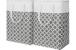 TOTANKI Lot de 2 paniers à Linge de 80L avec Longues poignées renforcées, Panier de Rangement imperméable autoportant, Panier à Linge Pliable pour Chambre à Coucher, Salle de Bain, dortoir (Gris)