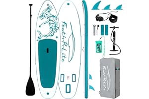 Feath-R-Lite Aufblasbares Stand Up Paddle Board Surfbrett SUP Komplettes Paddleboard Zubehör Verstellbares Paddel, Pumpe, ISUP Reiserucksack, Leine, wasserdichte Tasche, Erwachsene Paddelboard