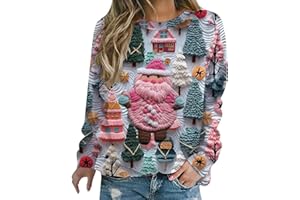YUGHGH Ugly Pull Noel Rigolo Femme Hiver Drole Pull de Noel Femmes Col Rond Pull Noel Moche Pull Noel Sweat Chaud Sweatshirt Femme Impression Noël Sweatshirt à Manches Longues Pas Cher