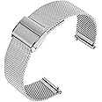 Quick Release Watch Strap,Mesh Woven Metal Watch Band Clasp for Men and Women,Universal Watchband for Smart Watches Fossil Watch strap and Seiko Watches 20mm Silver Double Buckle