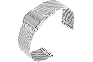 Lahviuu Bracelet de Montre,18mm Metal Bracelets de Montres Smartwatch Universelle Maille Bracelets de Rechange de à Libération Rapide pour Homme Femme Argenté