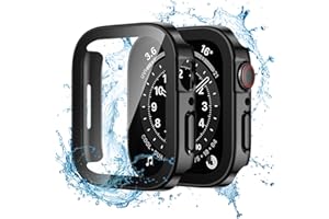 Dirrelo 2 Stück Schutzhülle für Apple Watch Series SE/6/5/4 44mm Hülle mit Panzerglas Displayschutz, Wasserdicht Hart PC Flache Kante Case, Hochempfindliche Schutzfolie für iWatch, 2Schwarz