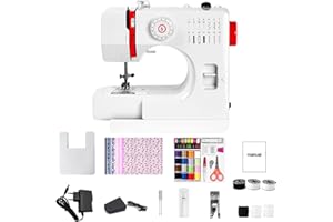 Outbit Máquina de coser para principiantes, 14 puntadas, máquina de coser con mesa deslizante, tela de algodón y juego de costura