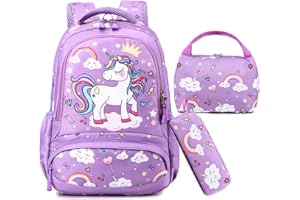 Jumpopack Cartable Fille Primaire Sac à Dos Filles Enfants Elementaire Licorne Sacs Scolaires de 3 Pieces avec Sacs à Lunch et Trousse pour CP CE1 CM1 CM2 D'école Étudiants
