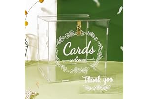 VINFUTUR Acrylic Wedding Card Box, Clear Wedding Money Post Gift Box Holder with Lock & Thank You Sign for Wedding Reception Anniversary Birthday Party Baby Shower Decoration (White)