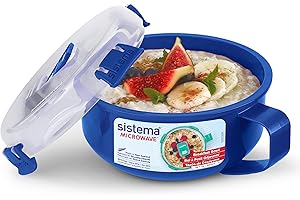 Sistema Microwave Breakfast Bowl Round Microwave Container with Lid 850 ml BPA-Free Assorted Colours (Varies by Pack)