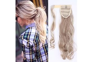 SEGO 17"(43cm) Coleta Postiza Pelo Natural de Pelo Sintético Extensiones de Cabello Natural Clip Ponytail Hair Extension Rizada (90g,Sandy Rubio mezcla Blanqueador Rubio)