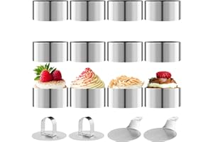 LIAILA Juego de moldes de postre de 16 piezas, que incluyen 12 anillos de pastel (8 cm de diámetro), 2 soportes inferiores y 2 tapas, adecuadas para mousse, pasteles, postres, moldeo de pastelería