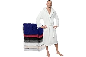 Twinzen Peignoir de Bain Homme - XS, S, M, L, XL, XXL - Blanc - 100% Coton avec Capuche - Certifié OEKO-TEX® - Robe de Chambre Eponge 2 Poches, Ceinture - Doux, Absorbant et Confort