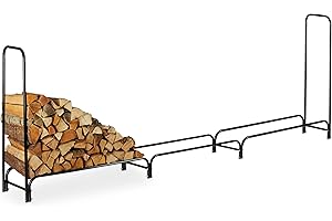 Relaxdays Leñero Grande, Estantería Leña Acero, Exterior, Almacenamiento Troncos Metálico, 122 x 370 x 38,5 cm, Negro