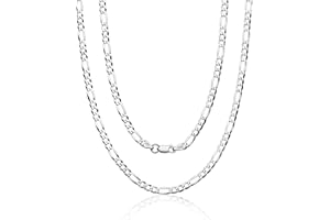 AKA Gioielli® - Chaîne Maille Figaro Plate 4.4 mm Argent Fin Sterling 925 Rhodié - Collier Homme Femme Longueur: 45 50 55 60 65 70 75 cm