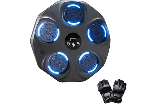 Máquina de Entrenamiento de Boxeo Musical. Equipo de Boxeo para Pared con LED, Guantes de Boxeo, Bluetooth y Luces al Ritmo de la Música. Maquina de Boxeo para Niños/Adultos. (9 modos, 43x43 cm)