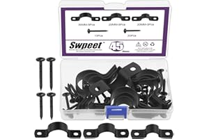 Swpeet 45 abrazaderas de soporte en U de 3 tamaños de 15 mm, 20 mm, 25 mm, dos agujeros con kit surtido de tornillos, abrazaderas en U, abrazaderas de tubo de metal, abrazaderas de correa de tubo