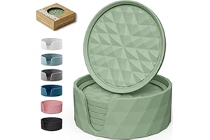 Wingcases Silicone Coasters for Drinks[Set of 6, Sage Green] Diamond Design Cup Mat with Holder for Tabletop Protection Non Slip, Non Stick, Coffee Table Decor, Great Gift for Any Occasion