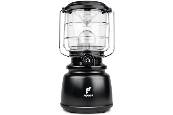 Favour Lampe LED Camping puissante 1300 Lumens | Lanterne exterieur IP64 Étanche, Fonctionne sur piles, température de couleur réglable dont Mode Bougie | Lampe de tente, éclairage à 360 degrés