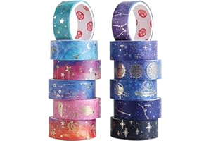 LGEGE 12 rouleaux Washi Tape Set Galaxie, constellation, étoile, lune, planète, élément doré, ruban de masquage pour scrapbooking,loisirs créatifs,scrapbooking,emballage cadeau,journal