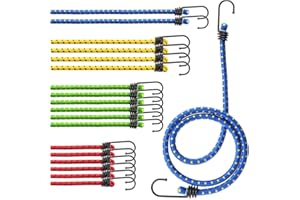 COM-FOUR® 10x Gomas elásticas con Ganchos, Set tensores Extra Fuertes para Equipaje, Coche, Bicicleta, Camping – 4 tamaños, Ganchos metálicos, Resistencia hasta 30 kg
