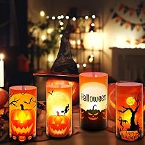 3 Candele LED Halloween Fantasma In Legno - Decorazioni Casa, Tavola E Interni Per Feste Autunnali