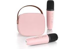 GOHAPHE Karaoke Machine for Kids, Rechargeable Mini Karaoke Machine with 2 Microphones and Voice Changing Effects, Bluetooth Karaoke Speaker for Party, Home, KTV, Travel (Pink)