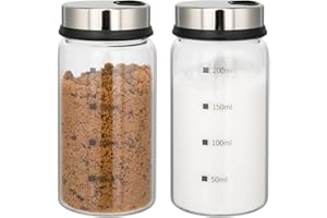 aiface Gewürzgläser mit Drehdeckel 2 Stück, Gewürzdosen aus Borosilikatglas, 200ml Gewürzstreuer mit 4 Arten von Gewürzlöchern für Gewürze oder Kräuter in der Küche oder Grillen im Freien