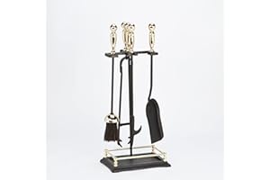 MONAL 5 Pieces Vintage Companion Victorian Style Indoor Fireplace Accessories Tools Set Brass Handles Tong, Brush, Poker & Shovel Cast Iron - Black FIRE31