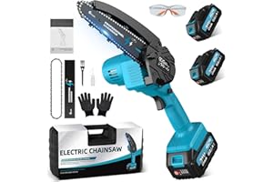 RINOXAR Mini Motosierra Bateria 6 Pulgadas, Motosierra Eléctrica con 2x4000mAh Bateria, Sierra Electrica con Cadena Reemplazable, Depósito Para El Aceite, para Podar Arboles Jardinería DIY
