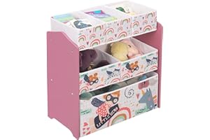 EUGAD Mobile con Contenitore Portagiochi Multiuso Scaffale Porta Giocattoli a 6 Scomparti per Bambini Mobiletto con Scatole per Cameretta Sala Giochi Asilo Rosa 0002ETSJ
