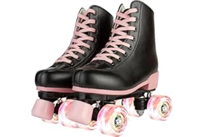 XUDREZ Roller Skates for Women Girls Light Up Adult Roller Derby Skates Double Row PU Leather Skates for Youth Beginner Outdoor