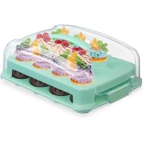 Relaxdays Muffin Transportbox, 24 Cupcakes & Muffins, 2 Etagen, Tragegriff, HBT: 16 x 37,5 x 28,5 cm, Kuchenbox, türkis Küche, Haushalt & Wohnen