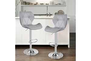 Panana Lot de 2 Tabourets de Bar, Chaises Haut, Hauteur Réglable, Revêtement en PU, Rotatif sur 360°, avec Dossier et Repose-Pieds, Pied Chromé, 49 x 35 x 107-127 cm (Gris)