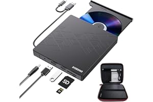 ORIGBELIE Unità CD DVD Esterna, Masterizzatore CD USB 3.0 con 2 Porte USB e 2 Slot per Schede TF/SD, Unità Disco Ottico per Laptop/Mac/PC, Vieni con Custodia per Il Trasporto