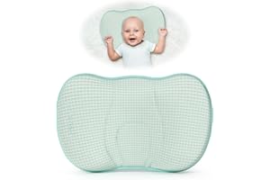 MODODER Baby Head Shaping Pillow Soft Memory Foam Pillow Anti Flat Head Baby Pillow Breathable Protect Neck Pillow for Newborn Infant Toddler Kids (Mint Green, 0-3 Years)