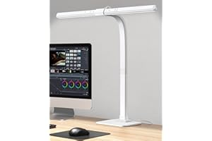 KABLERIKA Lampa biurkowa LED, 12 W lampa architekta ochrona oczu, regulowana lampa robocza na gęsiej szyjce, sterowana dotykiem lampa biurkowa, 6 temperatur barwowych, płynne ściemnianie