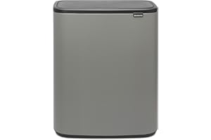 Brabantia - Bo Touch Bin 2x30L - Duży Kosz na Śmieci do Kuchni - Otwieranie Soft-Touch - Podwójny Kosz z Wyjmowanymi Wewnętrznymi Wiadrami - Dołączone Worki na Śmieci - Grey - 55 x 31 x 66 cm
