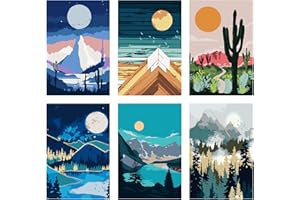 LWZAYS Landscape Mountain Paint by Numbers for Adults Beginner, Without Frame Drawing Paintwork with Paintbrushes, Oil Painting Canvas (6 Pack 8x12 in)