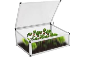 OUBOER Alu Frühbeet lichtdurchlässig Frühbeetkasten Mini Gewächshaus Treibhaus UV Schutz Pflanzbeet 77x58x30cm Einzeldach Silbern