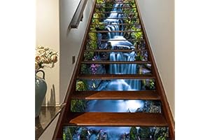 FLFK 13Pcs Adesivi per scale autoadesivi Scenario naturale della cascata 3D - Adesivi per scale staccabili e attaccabili per la decorazione di montanti per scale in casa e ufficio 39,3 "w x 7" h