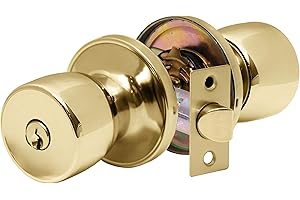 XFORT Tulip Entrance Knob – Poignée de Porte avec Serrure et Clé – Poignée pour Porte Intérieure en Bois avec Verrou – Finition Laiton Poli – Kit Complet