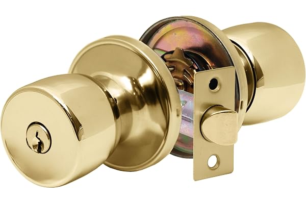 XFORT Tulip Entrance Knob – Poignée de Porte avec Serrure et Clé – Poignée pour Porte Intérieure en Bois avec Verrou – Finition Laiton Poli – Kit Complet