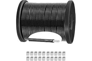 JAHOMFAI Wire Rope Stainless Steel PVC Black Coated Steel 1.5mm Wire Rope for Outdoor String Lamp Light Suspension, Climbing Plants, Gardening with 30 Aluminum Crimping Sleeves