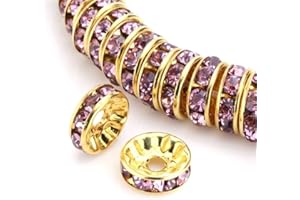 Adabele 100pcs 12mm AAA 14k Gold Plated Copper Brass Rondelle Spacer Round Loose Beads Light Amethyst Austrian Crystal Rhinestone for Jewelry Crafting Making CF4-1211